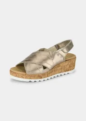 Sandale mit verstellbarem Klettriemen - taupe / metallic - Gr. 38 von Goldner Fashion