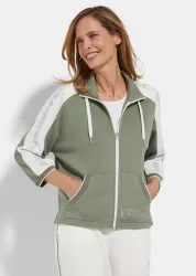 Sweatjacke mit Schriftzug an den Ärmeln - khaki - Gr. 38 von Goldner Fashion