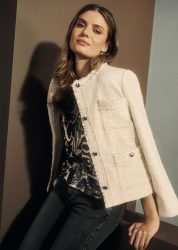 Edle Bouclé-Jacke mit Fransenkante - stein - Gr. 46 von Goldner Fashion