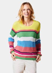 Pullover im Baumwoll-Mix - koralle / grün / gemustert - Gr. 22 von Goldner Fashion