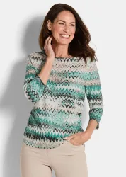Jersey-Shirt mit 3/4-Ärmeln - grün / gemustert - Gr. 19 von Goldner Fashion