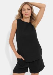 Shorty-Set aus Baumwoll-Musselin - schwarz - Gr. 21 von Goldner Fashion
