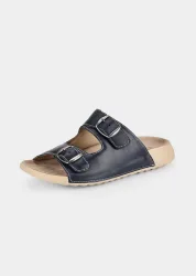 Leder-Pantoletten mit Metallschliessen - marine - Gr. 37 von Goldner Fashion