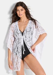Strandbluse aus leichter Spitze - cremeweiss - Gr. M von Goldner Fashion