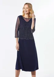 Mit Perlen besetztes Kleid - marine - Gr. 20 von Goldner Fashion