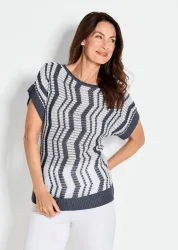 Pullover mit Intarsienmuster - marine / gemustert - Gr. 22 von Goldner Fashion