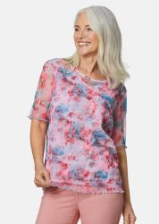 Druckbluse aus herrlich weichem Mesh - smaragd / orange / gemustert - Gr. 21 von Goldner Fashion