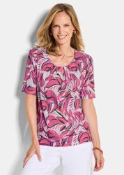 Jersey-Shirt mit Blätterprint - pink / gemustert - Gr. 25 von Goldner Fashion