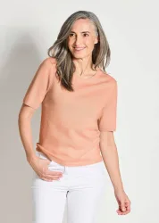 Halbarmpullover mit Rundhals aus Kaschmir - pfirsich - Gr. 22 von Goldner Fashion