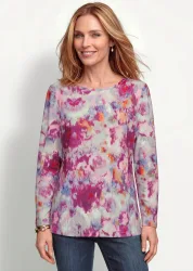 Flauschiges Langarmshirt in Aquarell-Optik - beere / gemustert - Gr. 20 von Goldner Fashion