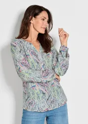 Druckbluse im Unikat-Print - hellblau / gemustert - Gr. 44 von Goldner Fashion