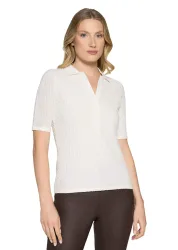 Struktur-Poloshirt mit Strickkragen - cremeweiss - Gr. 48 von Goldner Fashion