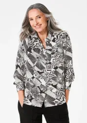 Druckbluse mit floralem Muster - schwarz / cremeweiss / gemustert - Gr. 19 von Goldner Fashion