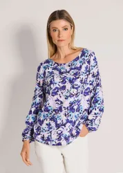 Bluse mit Rundhalsausschnitt - flieder / lila / gemustert - Gr. 21 von Goldner Fashion