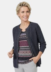 Strickjacke mit Schurwolle - marine / gemustert - Gr. 19 von Goldner Fashion