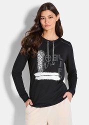 Sweatshirt mit stylischem Frontprint - schwarz - Gr. 46 von Goldner Fashion