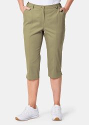 Caprihose CARLA aus Satin - khaki - Gr. 20 von Goldner Fashion