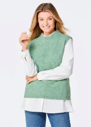Rippstrick Pullunder mit Stehkragen - hellgrün - Gr. 22 von Goldner Fashion