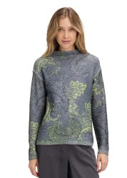 Strickpullover mit Paisley-Print - grau / grün - Gr. 42 von Goldner Fashion