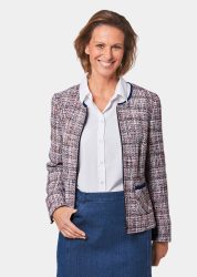 Edler Bouclé-Blazer mit Jeanspaspel - weiss / marine / rot - Gr. 21 von Goldner Fashion