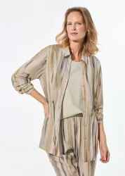 Longbluse mit Bindegürtel - beige / gemustert - Gr. 19 von Goldner Fashion