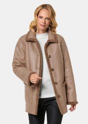Kuschelige Longjacke in Lederoptik - camel - Gr. 21 von Goldner Fashion