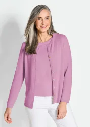 Kaschmirstrickjacke mit Rundhalsausschnitt - flieder - Gr. 22 von Goldner Fashion