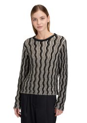 Strickpullover mit Wellenmuster - beige / schwarz - Gr. 42 von Goldner Fashion