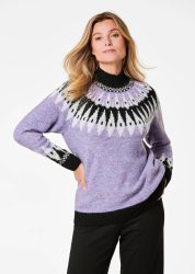 Norweger-Pullover mit wärmender Schurwolle - flieder / gemustert - Gr. 25 von Goldner Fashion