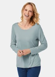 Kombistarkes Langarmshirt mit tonaler Zierkante - graugrün - Gr. 21 von Goldner Fashion