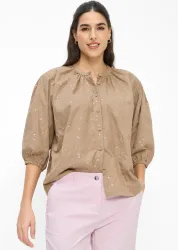 Bluse mit Blütenstickerei und Pailletten - braun - Gr. 38 von Goldner Fashion