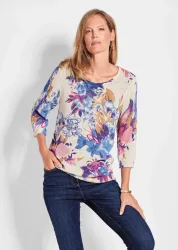 Femininer Druckpullover - weiss / gemustert - Gr. 20 von Goldner Fashion