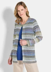 Longjacke in Spitzenoptik - blau / stein / gemustert - Gr. 19 von Goldner Fashion