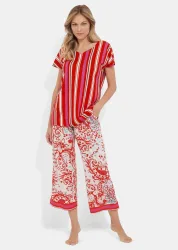 Pyjama aus Baumwoll-Jersey mit Modal - rot / pink / cremeweiss / gemustert - Gr. 44 von Goldner Fashion