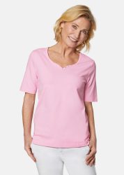 T-Shirt mit charmantem Ausschnitt und Schmucksteinchen - rosé - Gr. 21 von Goldner Fashion