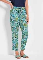 Druckhose SARA in Blätterprint - graugrün / gemustert - Gr. 22 von Goldner Fashion