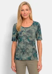 Sommershirt aus pflegeleichtem Viskose-Jersey - khaki / petrol / gemustert - Gr. 21 von Goldner Fashion
