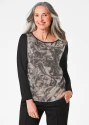 Langarmshirt mit Pailletten - schwarz / gemustert - Gr. 38 von Goldner Fashion