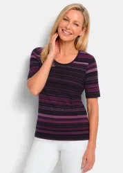 Baumwollshirt mit aussergewöhnlichem Streifendruck - beere / gestreift - Gr. 42 von Goldner Fashion