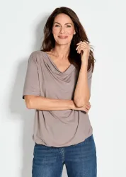 Shirt mit Wasserfallausschnitt - taupe - Gr. 23 von Goldner Fashion