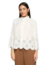Bluse mit Stickerei aus reiner Baumwolle - weiss - Gr. 40 von Goldner Fashion