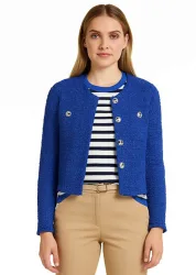 Bouclé-Jacke mit Glanzgarn und Fransensaum - blau - Gr. 40 von Goldner Fashion