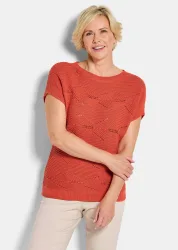 Strickpullover mit Rautenmuster - orange - Gr. 22 von Goldner Fashion