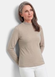 Langarmshirt mit Stehkragen aus Baumwolle - taupe / méliert - Gr. 21 von Goldner Fashion