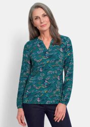Bluse aus schimmerndem Slinky-Jersey - petrol / gemustert - Gr. 21 von Goldner Fashion