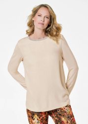 Blusenshirt mit schimmernder Ausschnittblende - cremeweiss - Gr. 19 von Goldner Fashion