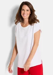 Bluse mit Glitzersteinen - weiss - Gr. 20 von Goldner Fashion