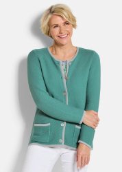 Strickjacke mit aufgesetzten Taschen - salbei / gemustert - Gr. 19 von Goldner Fashion