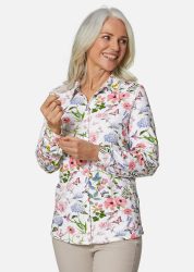Ausdrucksstarke Jerseybluse mit Stretchanteil - rosé / weiss / gemustert - Gr. 20 von Goldner Fashion
