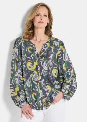 Luftige Bluse mit weiten Ärmeln - grün / gemustert - Gr. 19 von Goldner Fashion